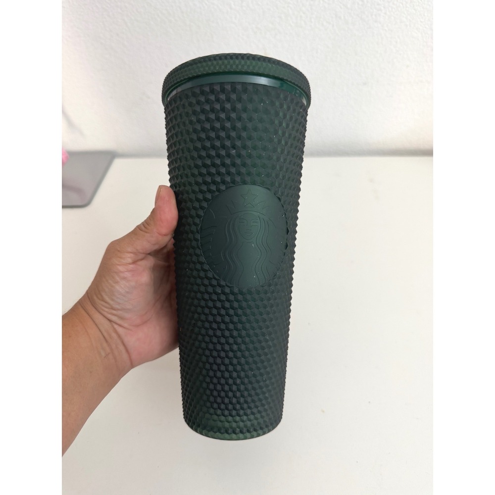 Starbucks Dark Green Matte Studded Tumbler 24oz Venti Cold Cup Siren Logo Lid